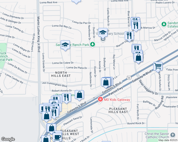 map of restaurants, bars, coffee shops, grocery stores, and more near 10957 Northview Drive in El Paso