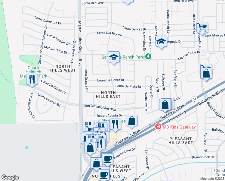 map of restaurants, bars, coffee shops, grocery stores, and more near 4652 Loma De Plata Drive in El Paso