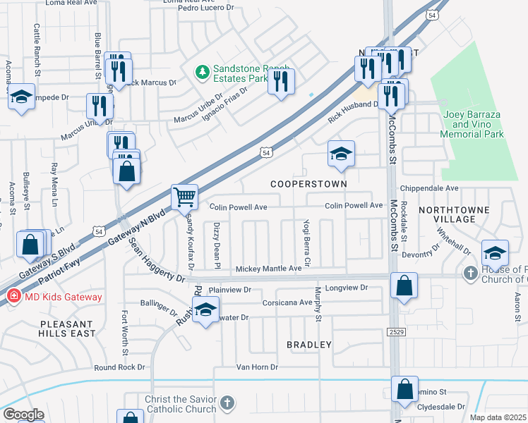 map of restaurants, bars, coffee shops, grocery stores, and more near 5448 Colin Powell Avenue in El Paso
