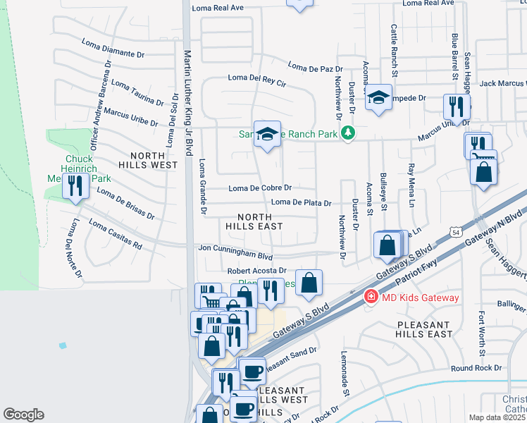 map of restaurants, bars, coffee shops, grocery stores, and more near 4652 Loma De Plata Drive in El Paso