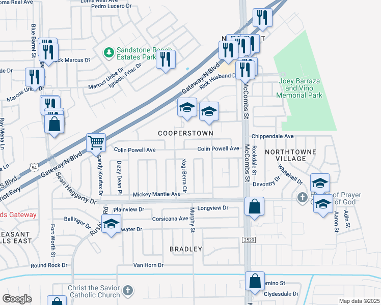 map of restaurants, bars, coffee shops, grocery stores, and more near 5656 Colin Powell Avenue in El Paso