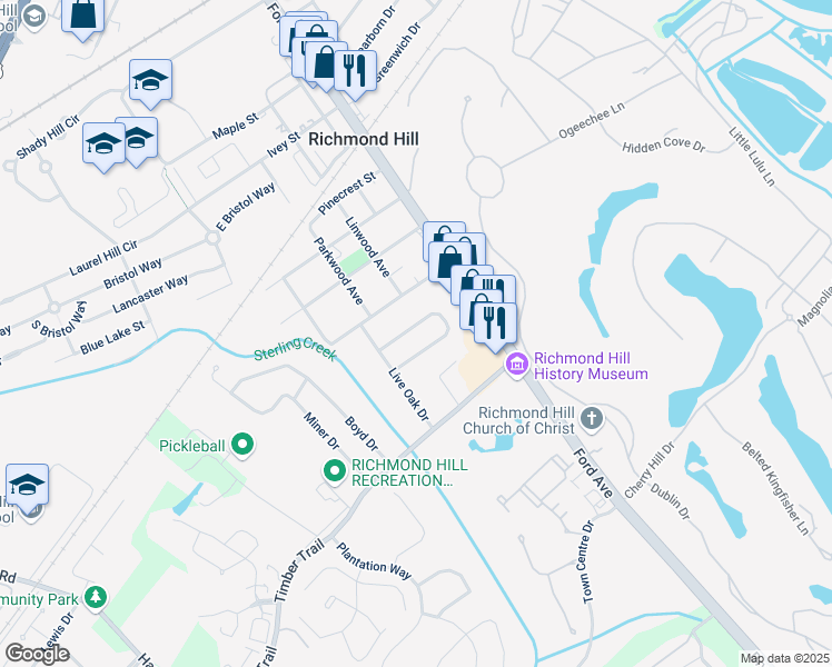 map of restaurants, bars, coffee shops, grocery stores, and more near 90 Robinson Loop in Richmond Hill