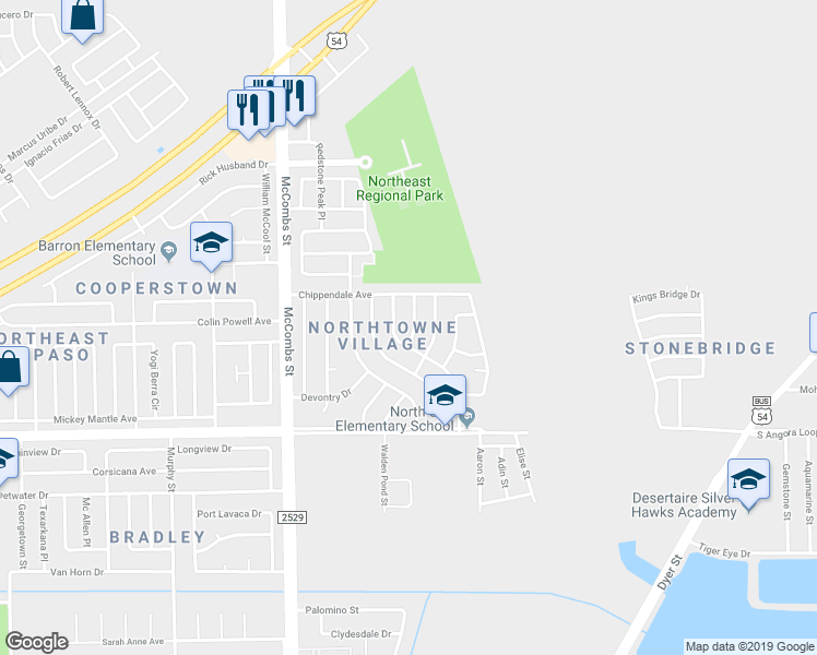 map of restaurants, bars, coffee shops, grocery stores, and more near 11017 Thatcher Pond Lane in El Paso