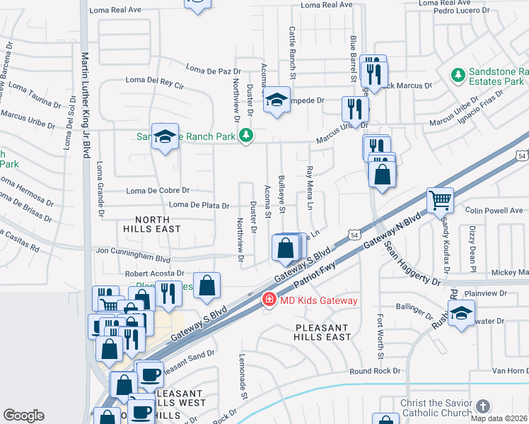 map of restaurants, bars, coffee shops, grocery stores, and more near 10961 Acoma Street in El Paso
