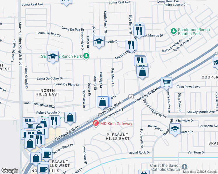 map of restaurants, bars, coffee shops, grocery stores, and more near 10960 Cattle Ranch Street in El Paso