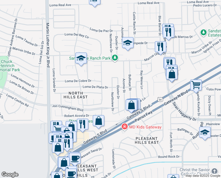 map of restaurants, bars, coffee shops, grocery stores, and more near 10965 Northview Drive in El Paso