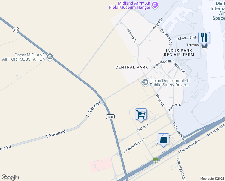 map of restaurants, bars, coffee shops, grocery stores, and more near 10200 Texas 40 Loop in Midland