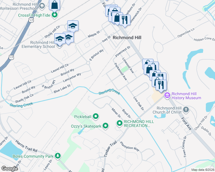 map of restaurants, bars, coffee shops, grocery stores, and more near 363 Magnolia Street in Richmond Hill