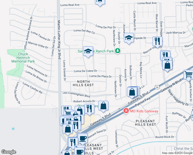 map of restaurants, bars, coffee shops, grocery stores, and more near 4728 Loma De Plata Dr in El Paso
