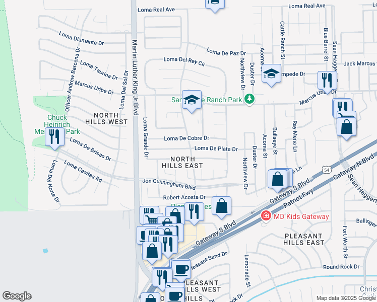 map of restaurants, bars, coffee shops, grocery stores, and more near 4652 Loma De Plata Drive in El Paso
