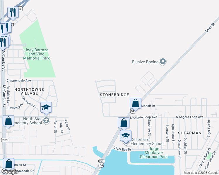 map of restaurants, bars, coffee shops, grocery stores, and more near 6244 Rhine Bridge Drive in El Paso