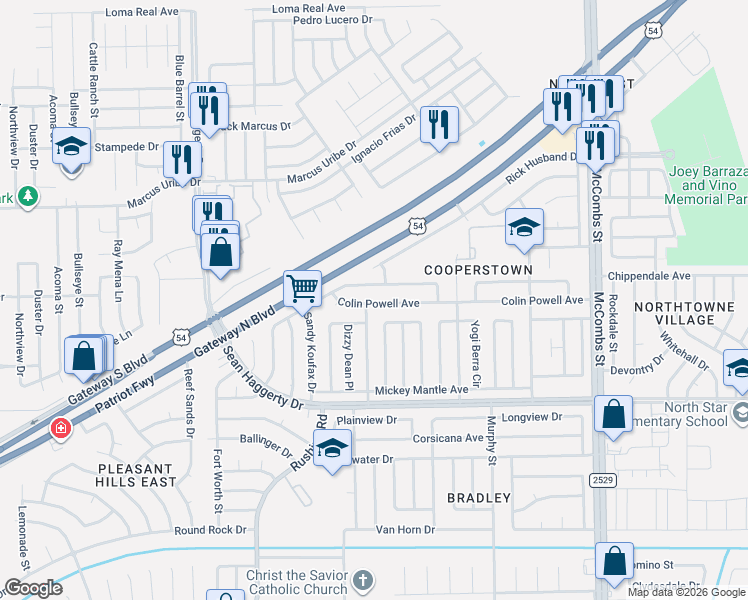 map of restaurants, bars, coffee shops, grocery stores, and more near 5365 Colin Powell Avenue in El Paso