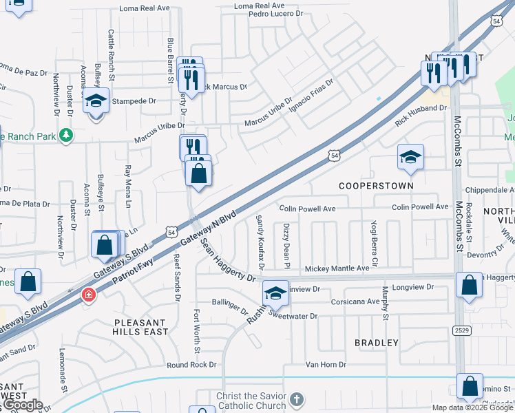 map of restaurants, bars, coffee shops, grocery stores, and more near 5289 Roger Maris Drive in El Paso