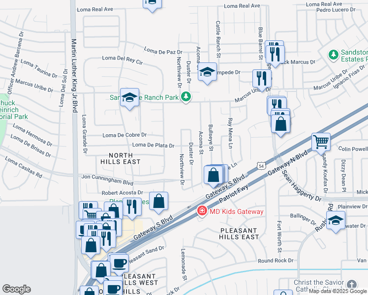 map of restaurants, bars, coffee shops, grocery stores, and more near 10965 Northview Drive in El Paso