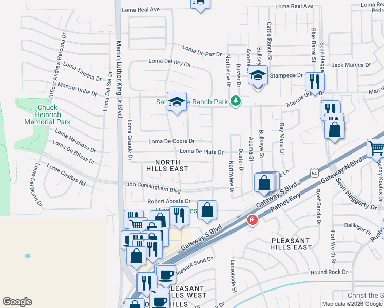 map of restaurants, bars, coffee shops, grocery stores, and more near 4728 Loma De Plata Drive in El Paso