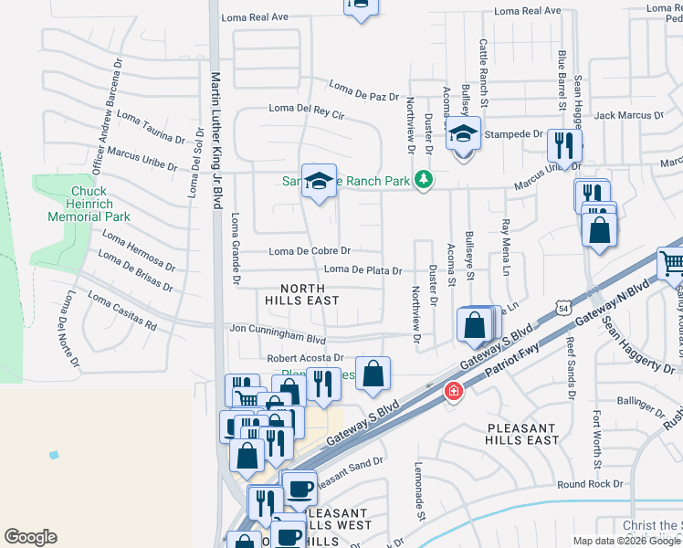 map of restaurants, bars, coffee shops, grocery stores, and more near 4728 Loma De Plata Drive in El Paso