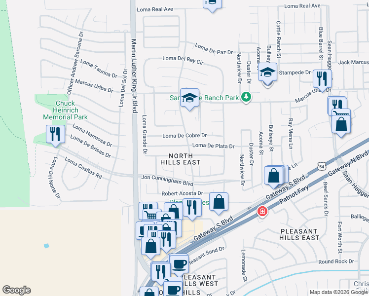 map of restaurants, bars, coffee shops, grocery stores, and more near 4652 Loma De Plata Drive in El Paso