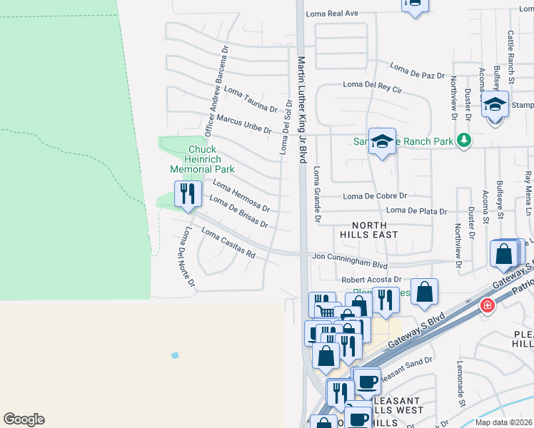 map of restaurants, bars, coffee shops, grocery stores, and more near 4357 Loma De Brisas Drive in El Paso