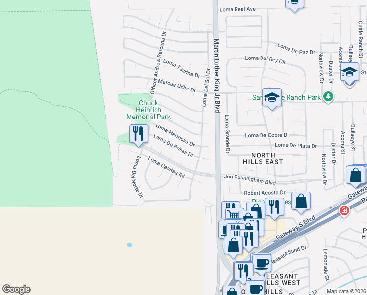 map of restaurants, bars, coffee shops, grocery stores, and more near 4357 Loma De Brisas Drive in El Paso