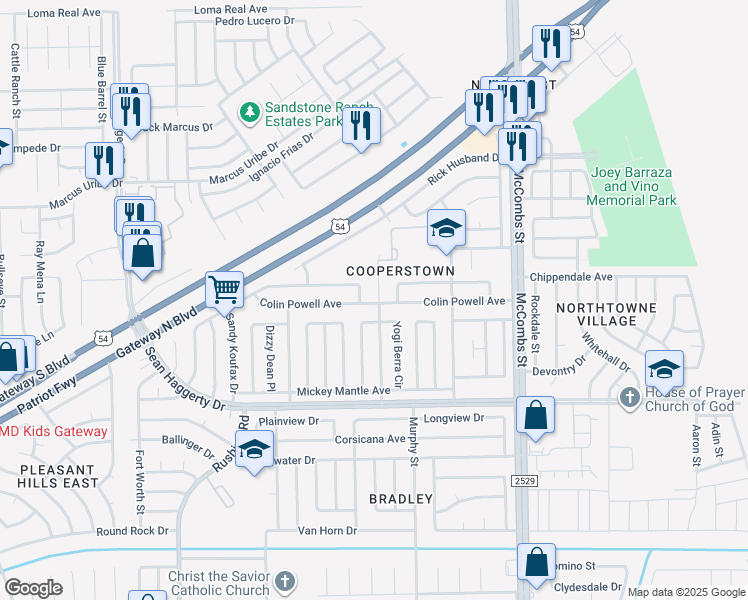 map of restaurants, bars, coffee shops, grocery stores, and more near 5469 Colin Powell Avenue in El Paso