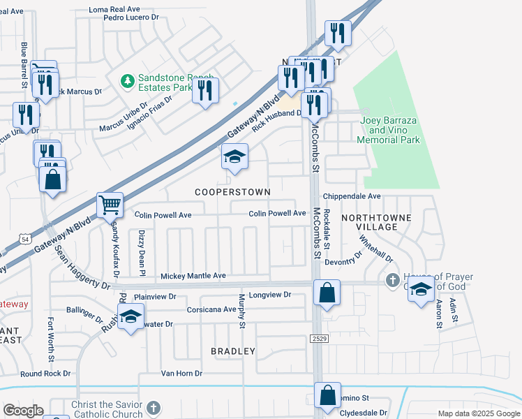 map of restaurants, bars, coffee shops, grocery stores, and more near 5672 Colin Powell Avenue in El Paso