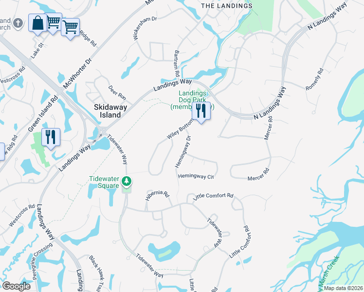map of restaurants, bars, coffee shops, grocery stores, and more near 7 Hemingway Drive in Savannah
