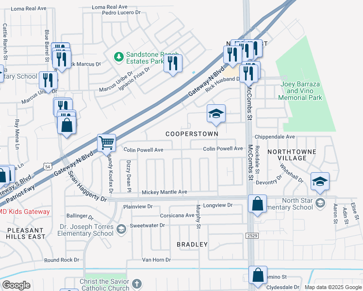 map of restaurants, bars, coffee shops, grocery stores, and more near 11017 Roger Hornsby Street in El Paso
