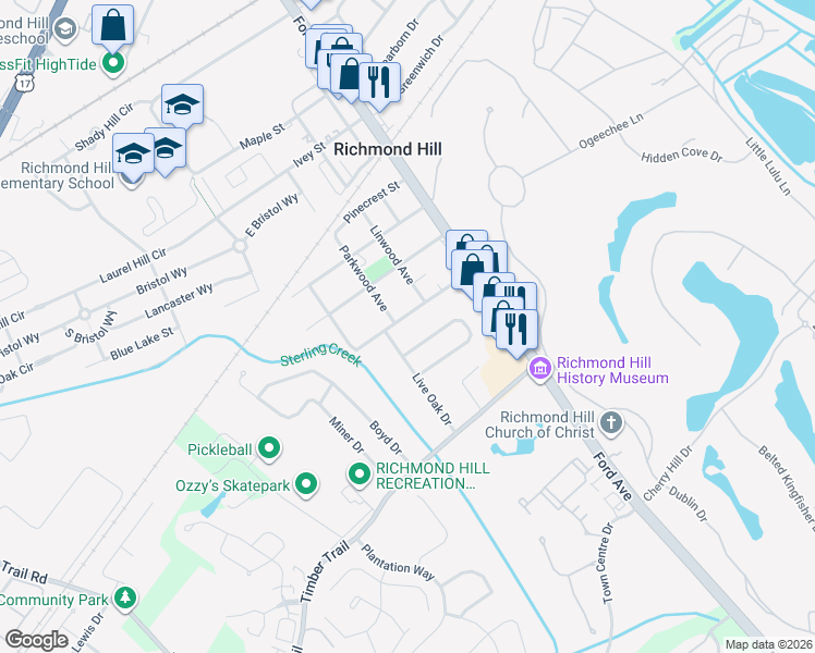 map of restaurants, bars, coffee shops, grocery stores, and more near 195 Cherokee Street in Richmond Hill