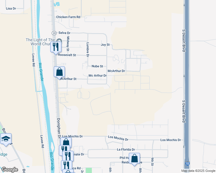 map of restaurants, bars, coffee shops, grocery stores, and more near 420 Corregidor Avenue in Canutillo
