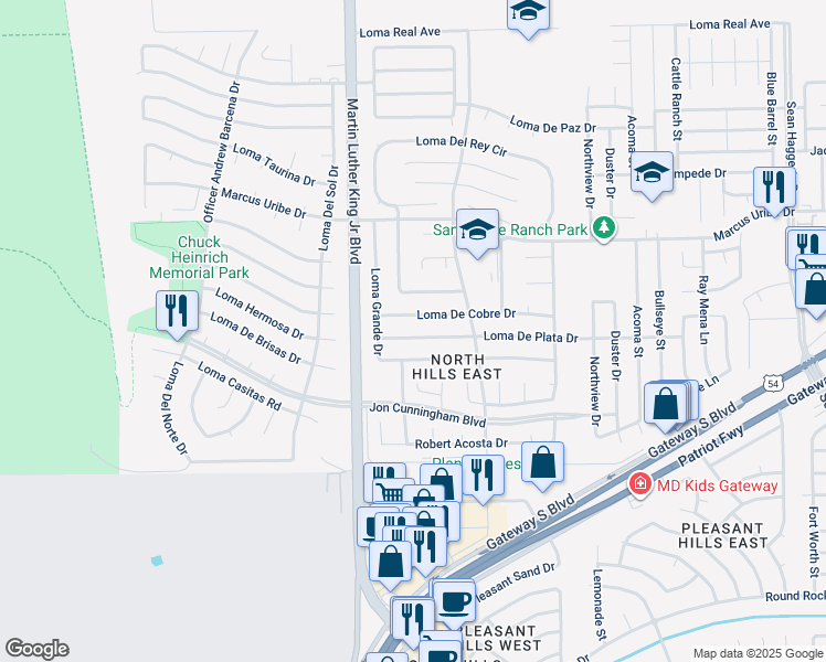 map of restaurants, bars, coffee shops, grocery stores, and more near 4601 Loma De Plata Drive in El Paso