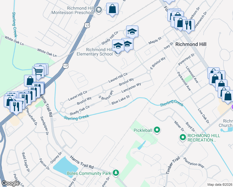map of restaurants, bars, coffee shops, grocery stores, and more near 55 Lancaster Way in Richmond Hill