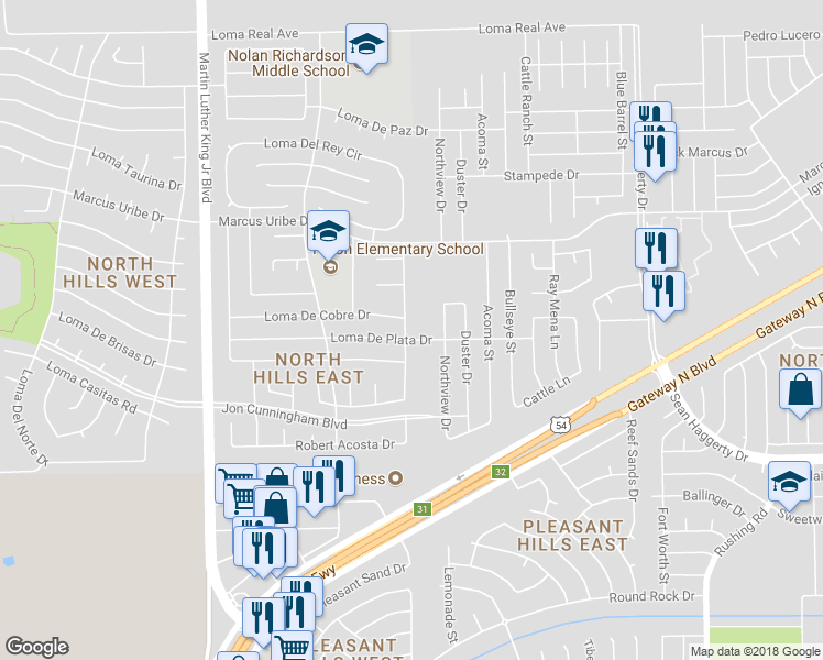 map of restaurants, bars, coffee shops, grocery stores, and more near 11004 Loma De Color Drive in El Paso