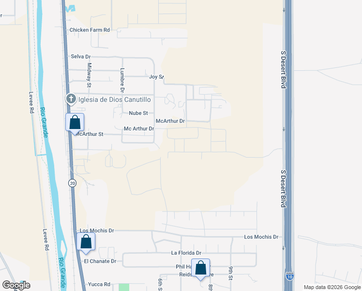 map of restaurants, bars, coffee shops, grocery stores, and more near El Bordo Drive in Canutillo