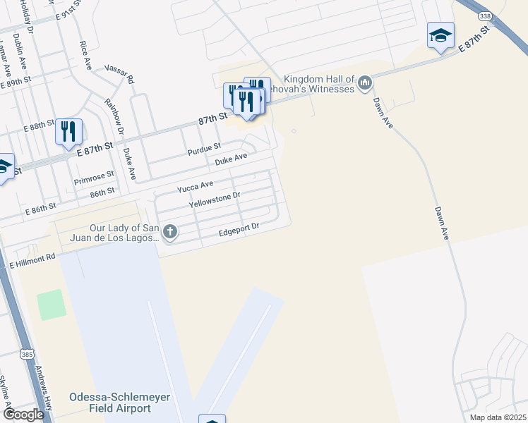 map of restaurants, bars, coffee shops, grocery stores, and more near 1113-1115 Edgeport Dr in Odessa