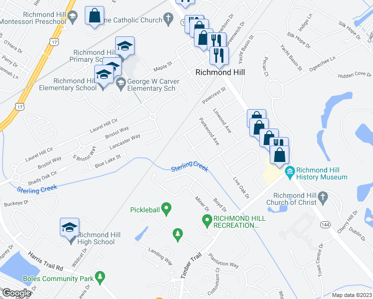 map of restaurants, bars, coffee shops, grocery stores, and more near 364 Magnolia Street in Richmond Hill