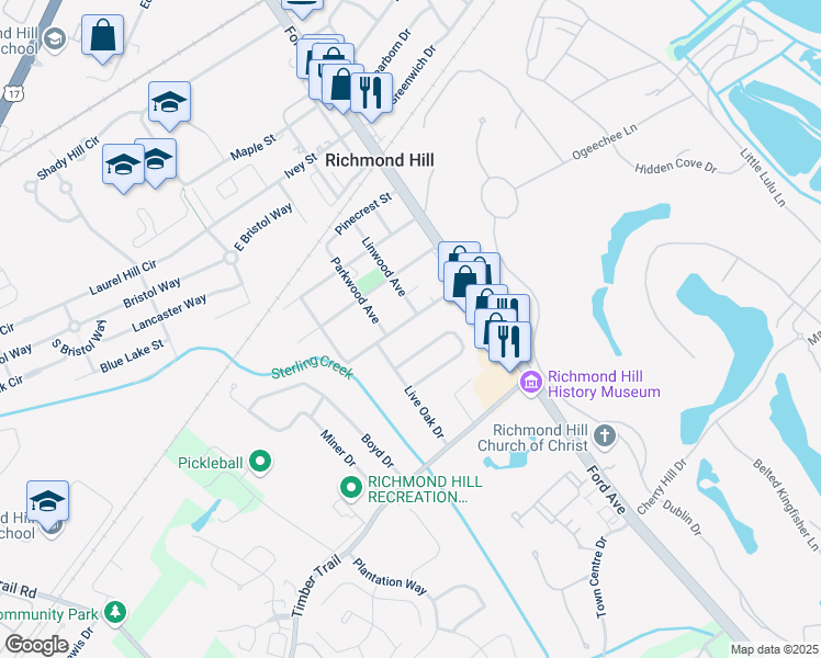map of restaurants, bars, coffee shops, grocery stores, and more near 90 Robinson Loop in Richmond Hill