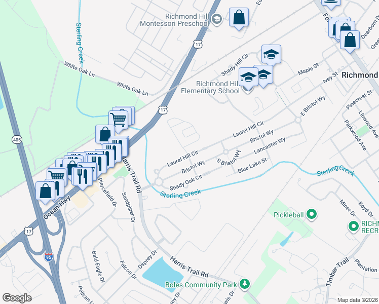 map of restaurants, bars, coffee shops, grocery stores, and more near 381 Laurel Hill Circle in Richmond Hill