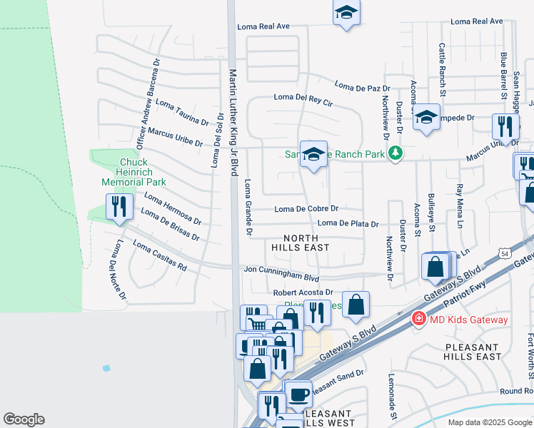 map of restaurants, bars, coffee shops, grocery stores, and more near 4520 Loma De Cobre Drive in El Paso