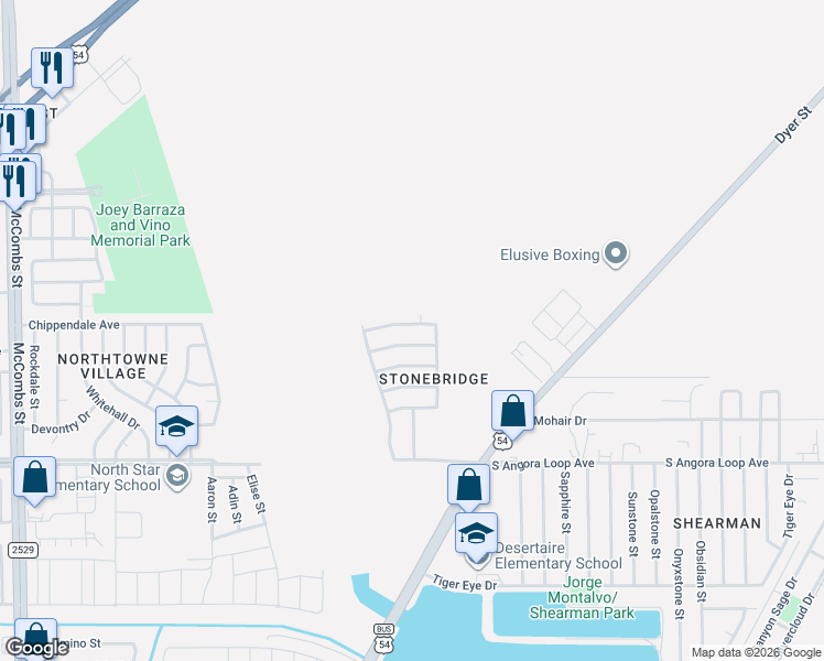 map of restaurants, bars, coffee shops, grocery stores, and more near 6249 Kings Bridge Drive in El Paso