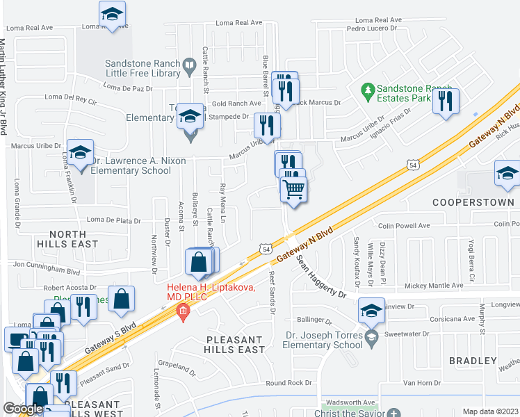 map of restaurants, bars, coffee shops, grocery stores, and more near 5751 Sean Haggerty Drive in El Paso