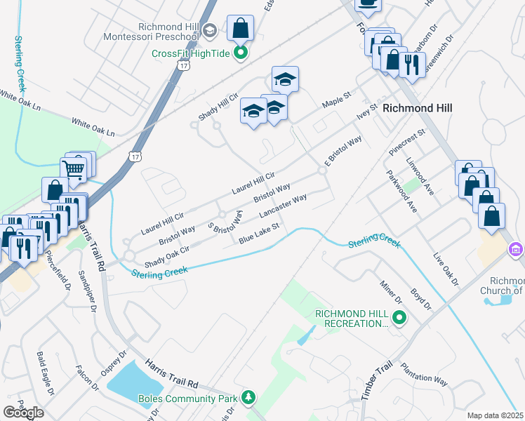 map of restaurants, bars, coffee shops, grocery stores, and more near 565 Bristol Way in Richmond Hill