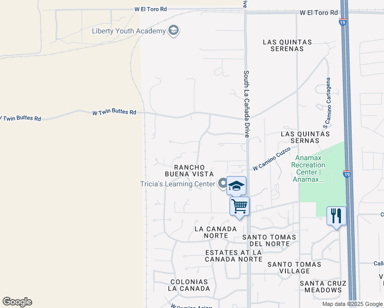 map of restaurants, bars, coffee shops, grocery stores, and more near 17480 South Camino Confianza in Sahuarita