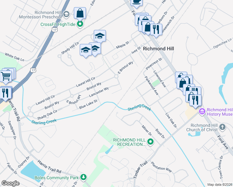 map of restaurants, bars, coffee shops, grocery stores, and more near 132 Alexander Way in Richmond Hill