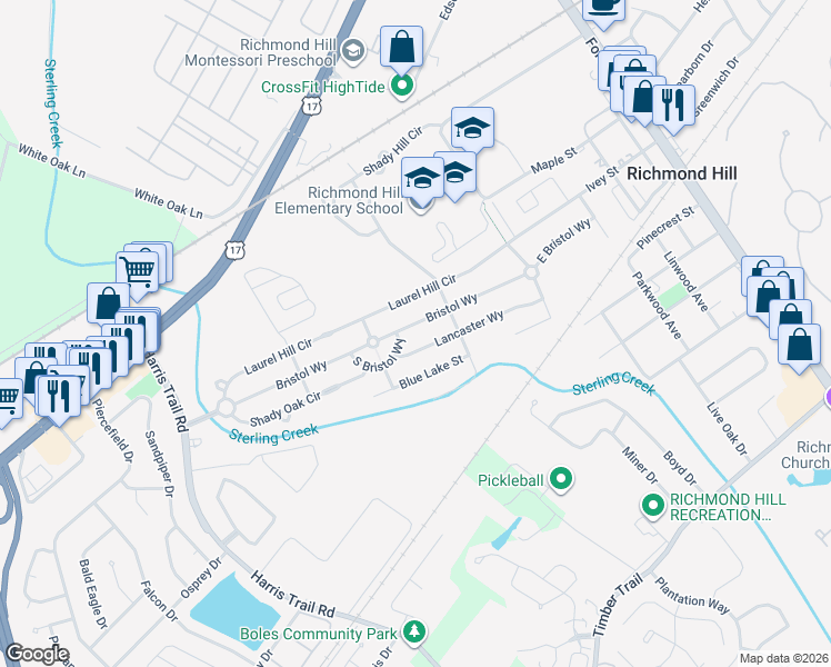 map of restaurants, bars, coffee shops, grocery stores, and more near 565 Bristol Way in Richmond Hill