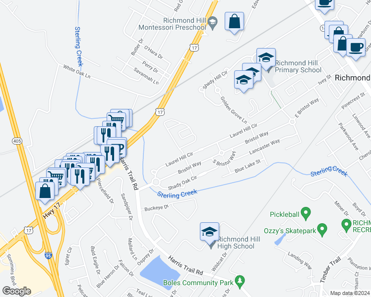 map of restaurants, bars, coffee shops, grocery stores, and more near 40 Summer Hill Way in Richmond Hill