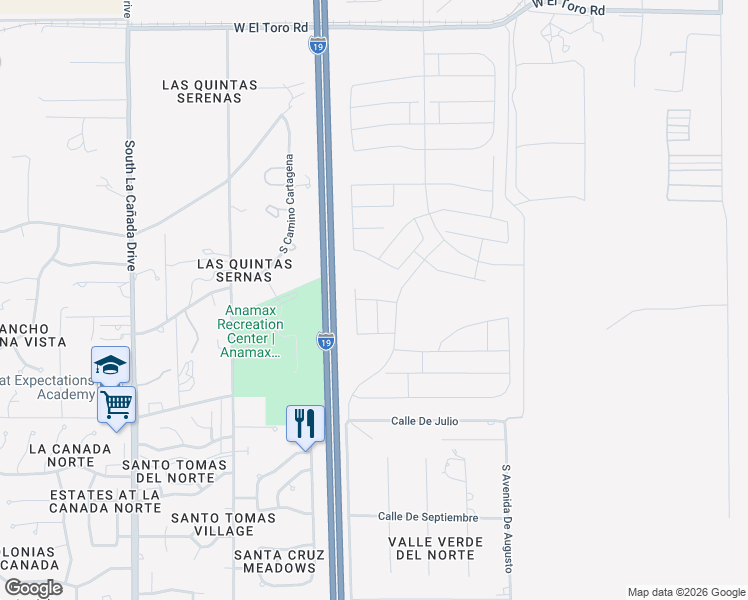 map of restaurants, bars, coffee shops, grocery stores, and more near Interstate 19 in Sahuarita