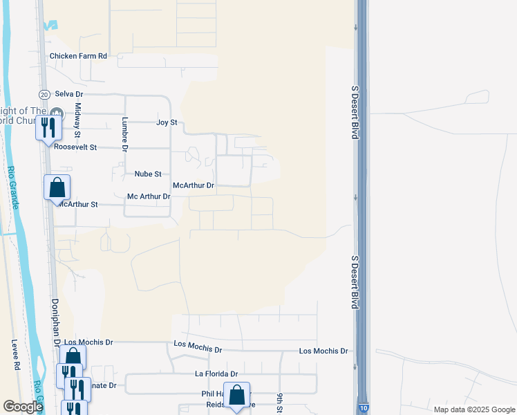 map of restaurants, bars, coffee shops, grocery stores, and more near 7510 Mendoza Road in Canutillo