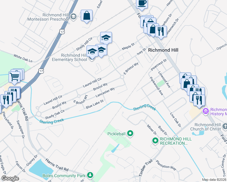 map of restaurants, bars, coffee shops, grocery stores, and more near 258 Lancaster Way in Richmond Hill