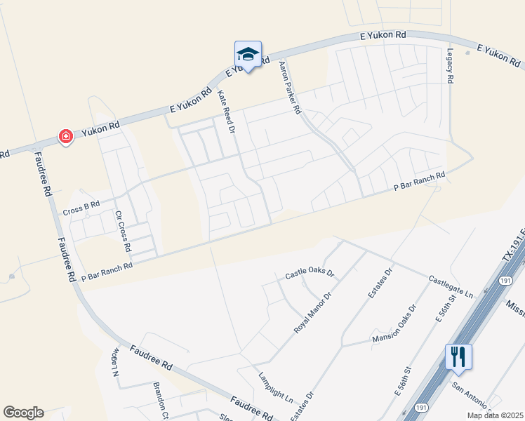 map of restaurants, bars, coffee shops, grocery stores, and more near 6911 Kate Reed Drive in Odessa