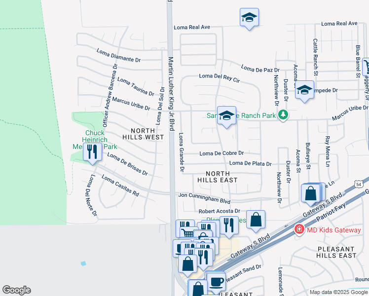 map of restaurants, bars, coffee shops, grocery stores, and more near 11108 Loma Grande Drive in El Paso